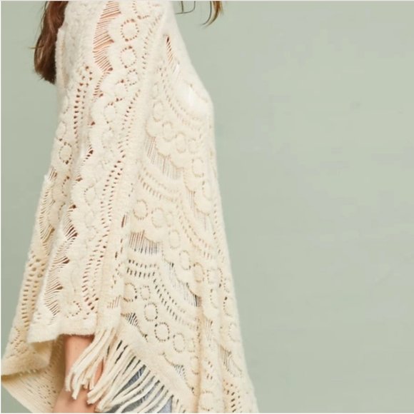 Anthropologie Sleeping on Snow Fringe White Poncho - Picture 3 of 4